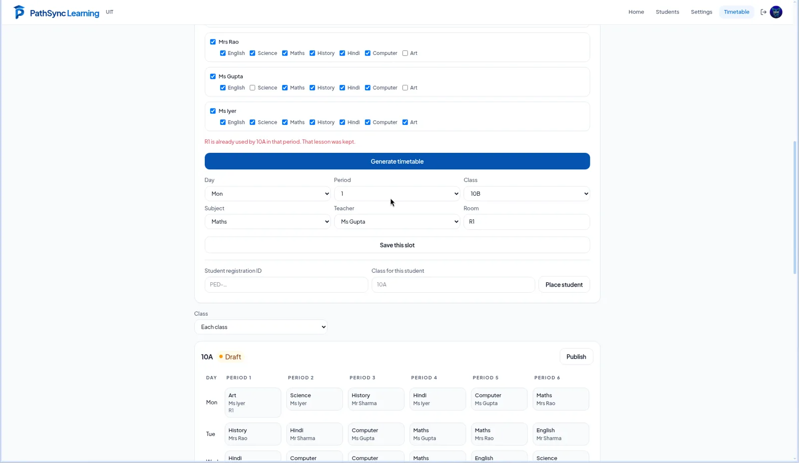 Campus timetable builder